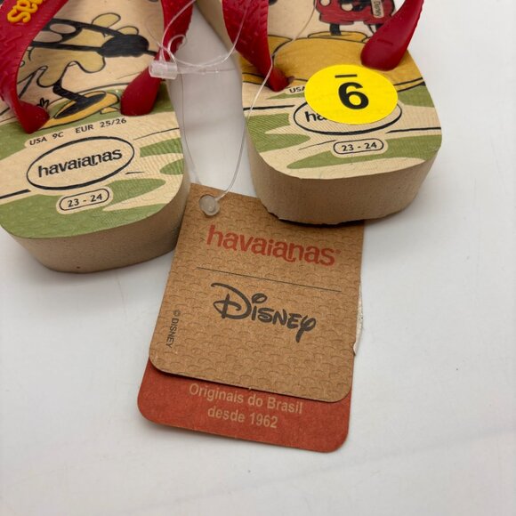 Havaianas Disney Retro Mickey Mouse Print Toddler Flip Flops Beige/Red Size 9C - Picture 7 of 10
